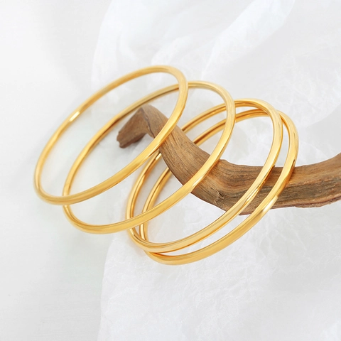 Minimalist Bangle Bracelet Titanium Steel Gold Plated Smooth Round Circle Versatile Jewelry For Women