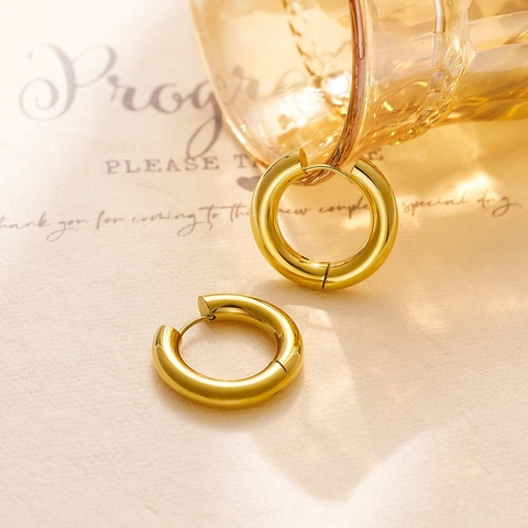 Chunky Hoop Ohrringe Edelstahl Minimalistisch Geometrisch Rund Klappverschluss Hochglanzpoliert Modeschmuck Für Damen