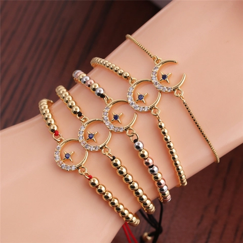 Bracciale Boho Luna Stella Croce In Rame Con Intarsio Di Zircone Corda Intrecciata Regolabile Catena Box Regalo Gioielli Donna