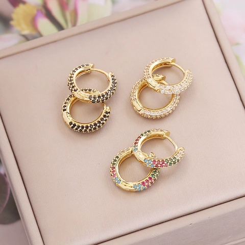 Copper Hoop Earrings With Micro Pave Zirconia Colorful Sparkling Huggies For Women Fashion Jewelry