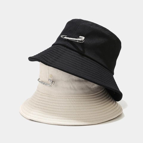 Wide Brim Bucket Hat Cotton Canvas Sun Protection Foldable Chic Rhinestone Safety Pin Decor For Women Men
