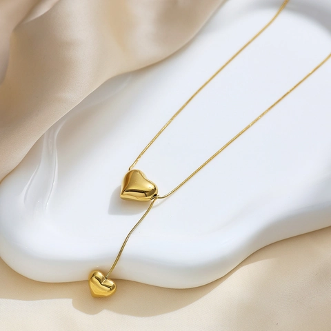 Minimalistische Titanstahl Gold Herz Anhänger Halskette Für Damen Elegante Schlangenkette Choker Valentinstag Geschenk Schmuck