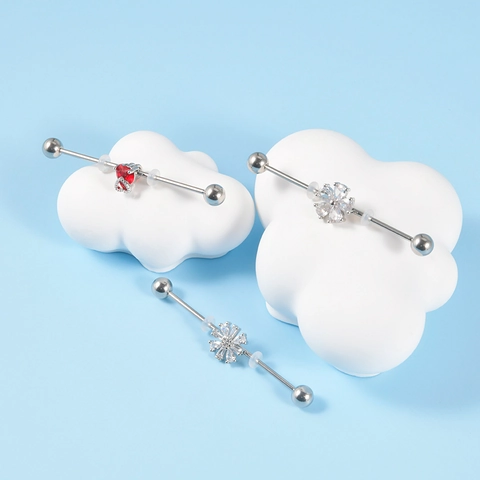 Orecchini A Barra Industriale In Acciaio Inossidabile Con Cuori E Fiori In Zircone Gioielli Da Piercing Stile Dolce Unisex