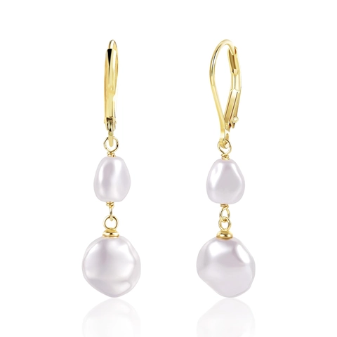 Messing 14K Vergoldet Süßwasserperle Ohrringe Für Damen Barock Unregelmäßig Doppelperle Drop Ohrringe Vielseitiger Schmuck