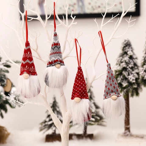 Adornos Navideños de Gnomo de Punto Nórdico Decoración Colgante de Papá Noel sin Rostro de Peluche Hecho a Mano Para Árbol de Navidad Ventana Hogar