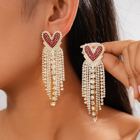 Orecchini A Nappa Con Cuore In Strass Con Perno In Argento Sterling 925 Lunghi Scintillanti Di Lusso Per Donna