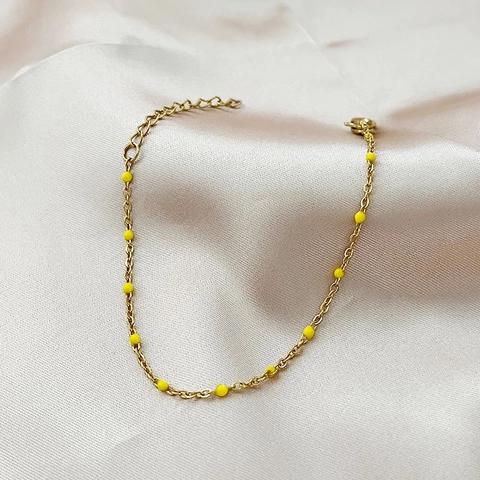 Bracciale In Acciaio Inossidabile Con Perline Smaltate Catena Dorata Delicata Regolabile Gioielli Boho Minimalisti Per Donna