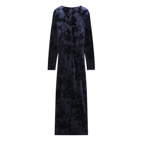 V-Ausschnitt Samt Midi Kleid Langarm Elegant Bodycon Mit Goldener Schnalle Hoher Schlitz Abendparty Für Damen