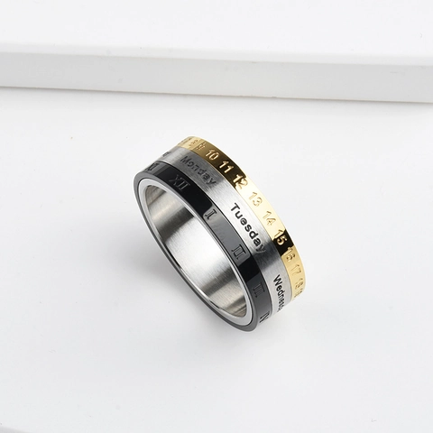 Anillo Calendario Giratorio Para Hombre Acero Inoxidable Banda Spinner Multicolor Con Fecha Día Números Romanos