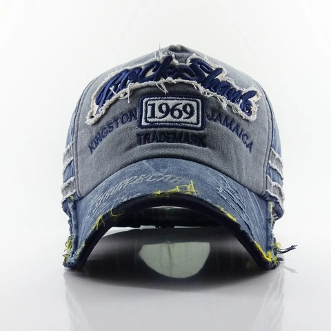 Vintage Washed Cotton Denim Baseball Cap Distressed Frayed Edge Embroidery Letter Patch Adjustable Streetwear Hat