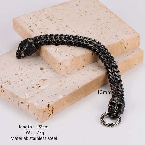Bracciale Da Uomo Con Teschio Acciaio Inossidabile 304 Catena A Doppia Fila Stile Punk Gothic Vintage Retro