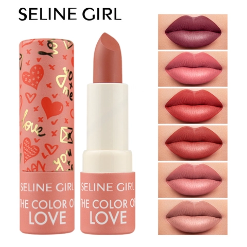 Rossetto Opaco Impermeabile Lunga Durata Idratante Texture Velluto Trucco Labbra Motivo Cuore Seline Girl