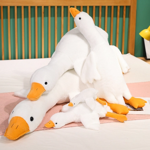 Süßes Weißes Gänse Plüschtier Weiches Langes Körperkissen Stofftier Puppe Heimdeko Kissen Bequemer Schlafbegleiter