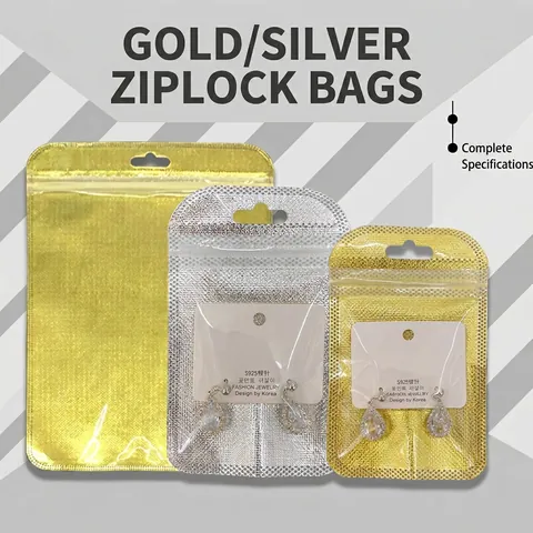 Resealable Zipper Bags Plastic Aluminum Foil Clear Front Window Hanging Hole For Jewelry Small Accessories Packaging