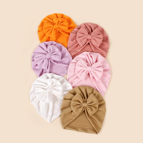 Newborn Baby Turban Beanie Soft Ribbed Knit Large Bow Headwrap Infant Ear Protection Indian Style Cap For Toddler Girls