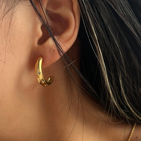 Geometric C-Shaped Hoop Earrings Stainless Steel Colorful Zircon Inlaid 18K Gold Plated Fashion Minimalist Jewelry For Women