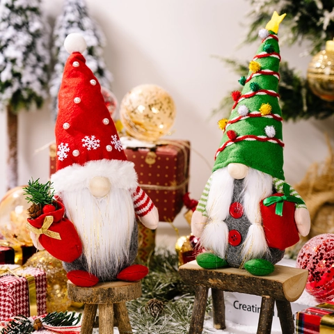 Gnome De Noël En Peluche Fait À Main Poupée Tomte Sans Visage Avec Chapeau Flocon De Neige Sac Cadeau Décoration De Fête