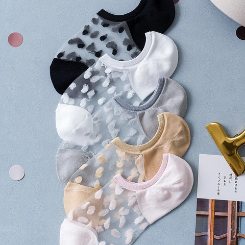 Damen Dünne Transparente Netz Füßlinge Punktmuster Sommer Atmungsaktiv Baumwollsohle Unsichtbare Low Cut Casual Socken