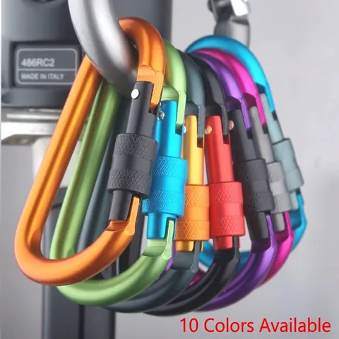 Aluminum Alloy Carabiner D-Ring Keychain Clip With Screw Gate Lock Outdoor Hanging Hook Accessory For Backpack Water Bottle