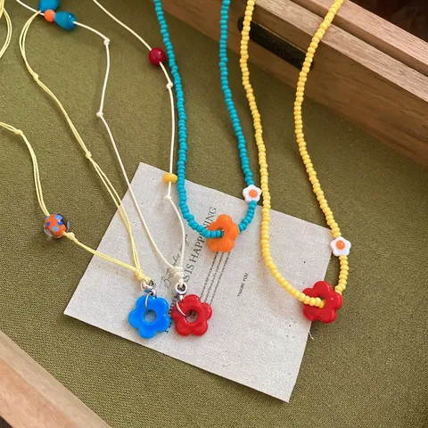 Collar De Cuentas Con Colgante De Flor Vidrio Piedra Ojo De Gato Cuentas De Concha Hecho A Mano Estilo Dopamina Para Mujer
