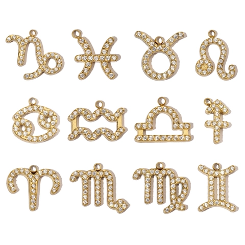 Sternzeichen Anhänger Gold Vergoldet Edelstahl Mit Zirkon Inlay Für DIY Halsketten Schmuckherstellung Retro Design