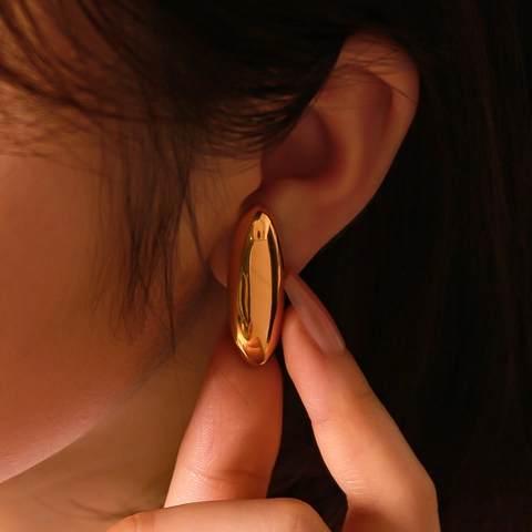 18K Gold Plated Stainless Steel Teardrop Earrings Minimalist Elegant Oval Studs For Women Daily Wear