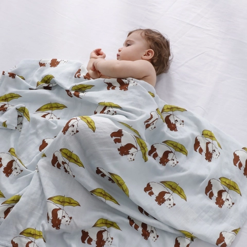 Baby Swaddle Blanket Bamboo Cotton Muslin Soft Breathable Newborn Receiving Wrap Cartoon Printed Infantile Bedding