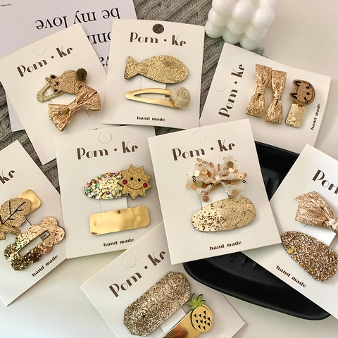 Mollette Per Capelli Fiocco In Tessuto Con Paillettes Oro Fermagli Coniglio Gatto Ananas Per Bambine Accessori Fatti A Mano