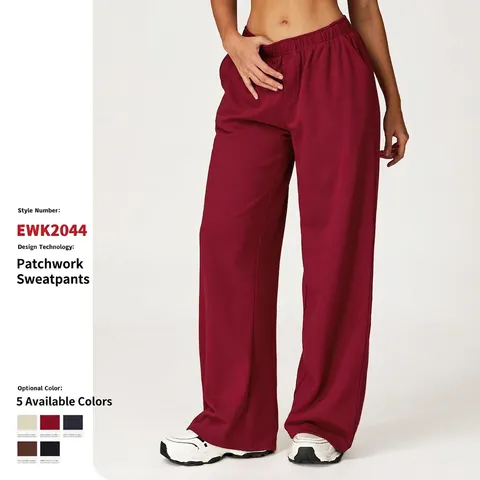 Women High Waisted Wide Leg Sweatpants Cotton French Terry Loose Casual Running Trousers With Side Pockets Solid