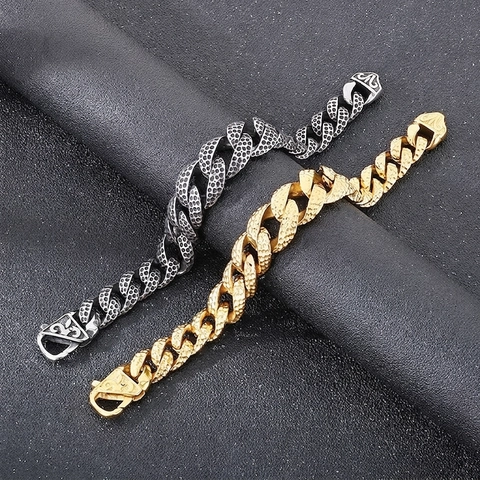 Bracciale Da Uomo In Acciaio Inossidabile Con Maglia Cubana Texture Martellata Stile Punk Industriale Regalo