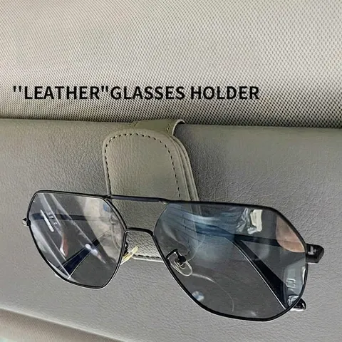 Porta Occhiali Da Sole Auto Pelle PU Magnetico Clip Visiera Parasole Portatile