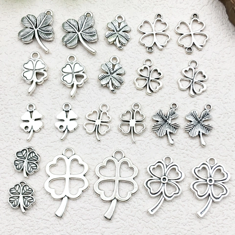 Antique Silver Zinc Alloy Four-Leaf Clover Charms Hollow Vintage Style Pendants For DIY Jewelry Making Crafting