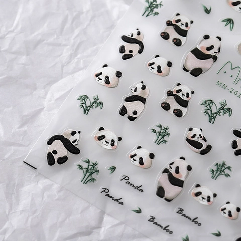3D Geprägte Nagelkunst Aufkleber Cartoon Panda Bambus Muster Relief Maniküre Dekoration Für Frauen Mädchen DIY Design