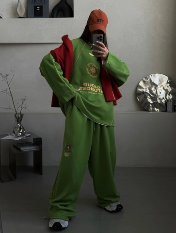 Felpa Oversize In Misto Cotone E Pantaloni Larghi Casual Streetwear Color Block Stampe Di Lettere