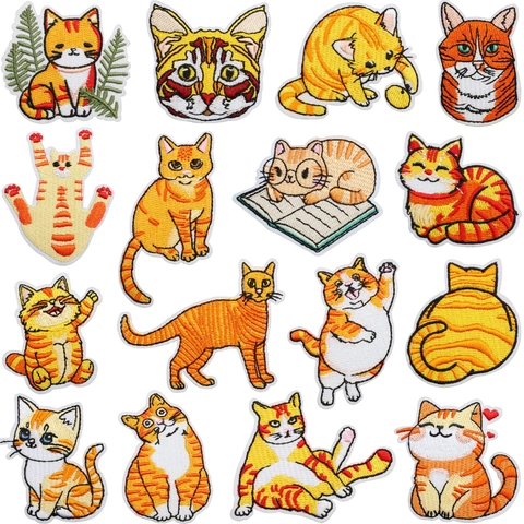 Cute Cartoon Cat Embroidered Patches Polyester Fabric Iron On Appliques For Clothing Backpacks DIY Decor Kawaii Kittens