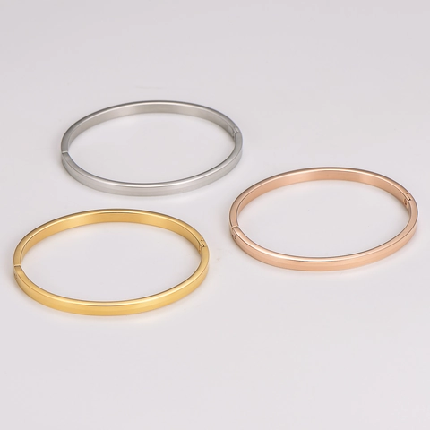 Brazalete Ovalado Con Bisagra Minimalista Joyería De Acero Inoxidable 304 Pulido Color Oro Oro Rosa Plata