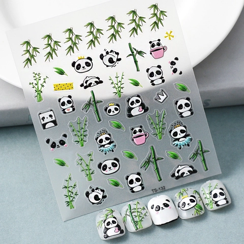 Adesivi Per Unghie 5D Rilievo Cartone Animato Panda Bamboo Autoadesivi Impermeabile Decorazione Manicure DIY