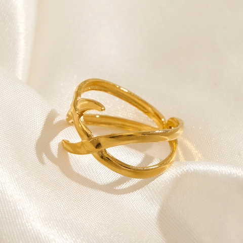 Anillo Abierto Ajustable Acero Inoxidable Chapado En Oro De 18K Diseño Geométrico Cruzado Joyería Minimalista Para Mujer