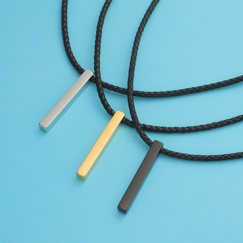 Stab Anhänger Halskette Edelstahl Lange Vertikale Säule Geometrischer Minimalistischer Schmuck Für Männer Und Frauen Geflochtenes Seil