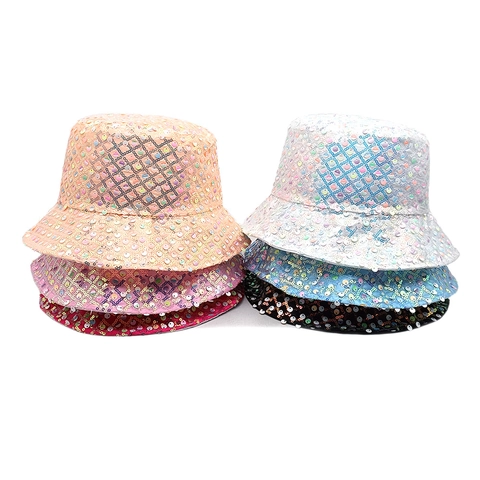 Chapeau Bob À Paillettes Pour Femmes Coloré Étincelant Motif Losanges Protection Solaire Fête Plage Été