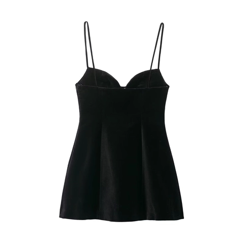 Black Velvet Mini Dress Spaghetti Strap Sweetheart Neckline Sleeveless Slim Fit Party Evening Bodycon For Women