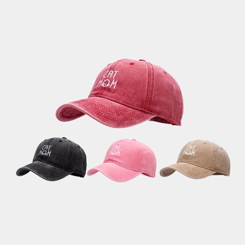 Casquette De Baseball En Coton Lavé Ajustable Extérieur Style Vintage Broderie Cat Mom Pour Femmes
