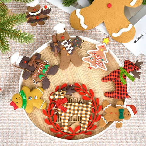 Christmas Gingerbread Man Hanging Ornaments Resin Reindeer Nutcracker Tree Decorations For Holiday Party Home Decor