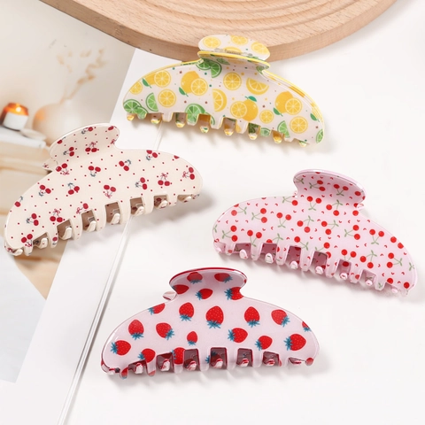 Fruchtmuster Haarklammer Groß PVC Acryl Haargreifer Frisch Koreanisch Erdbeere Kirsche Zitrone Elegant Für Frauen