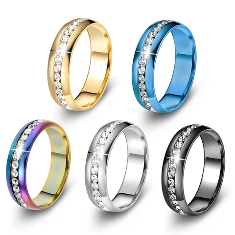 Anello In Acciaio Inossidabile Con Zircone A Fila Singola Fascia Minimalista Gioielli Di Moda Per Uomini E Donne Finitura Lucida