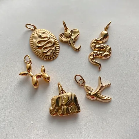 Stainless Steel 14K Gold Plated Animal Charms Snake Elephant Bird Balloon Dog Pendants For DIY Jewelry Making Accessories
