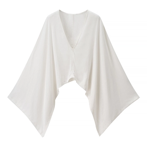 Damen Fledermausärmel Bluse V Ausschnitt Locker Passform Einfarbig Poncho Stil Pullover Elegant Lässig Sommer Oberteil