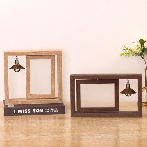 Cadre Photo Rotatif En Bois Double Face Support Image De Table Avec Pendentif Coeur Décoration Créative De Mariage À Domicile