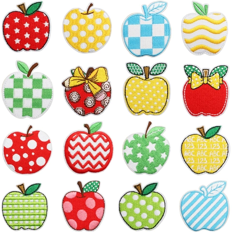 Appelvormige Borduurpatches Kleurrijke Polyester Opstrijkbare Stoffen Applicaties Voor DIY Kleding Tas Decoratie