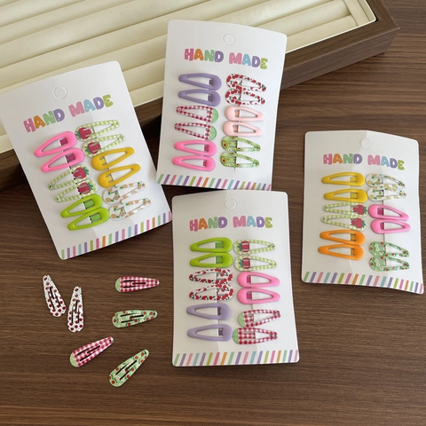 Kids Hair Clips Alloy Cartoon Fruit Print Plaid Sweet Colorful Barrettes For Baby Girls Hair Accessories